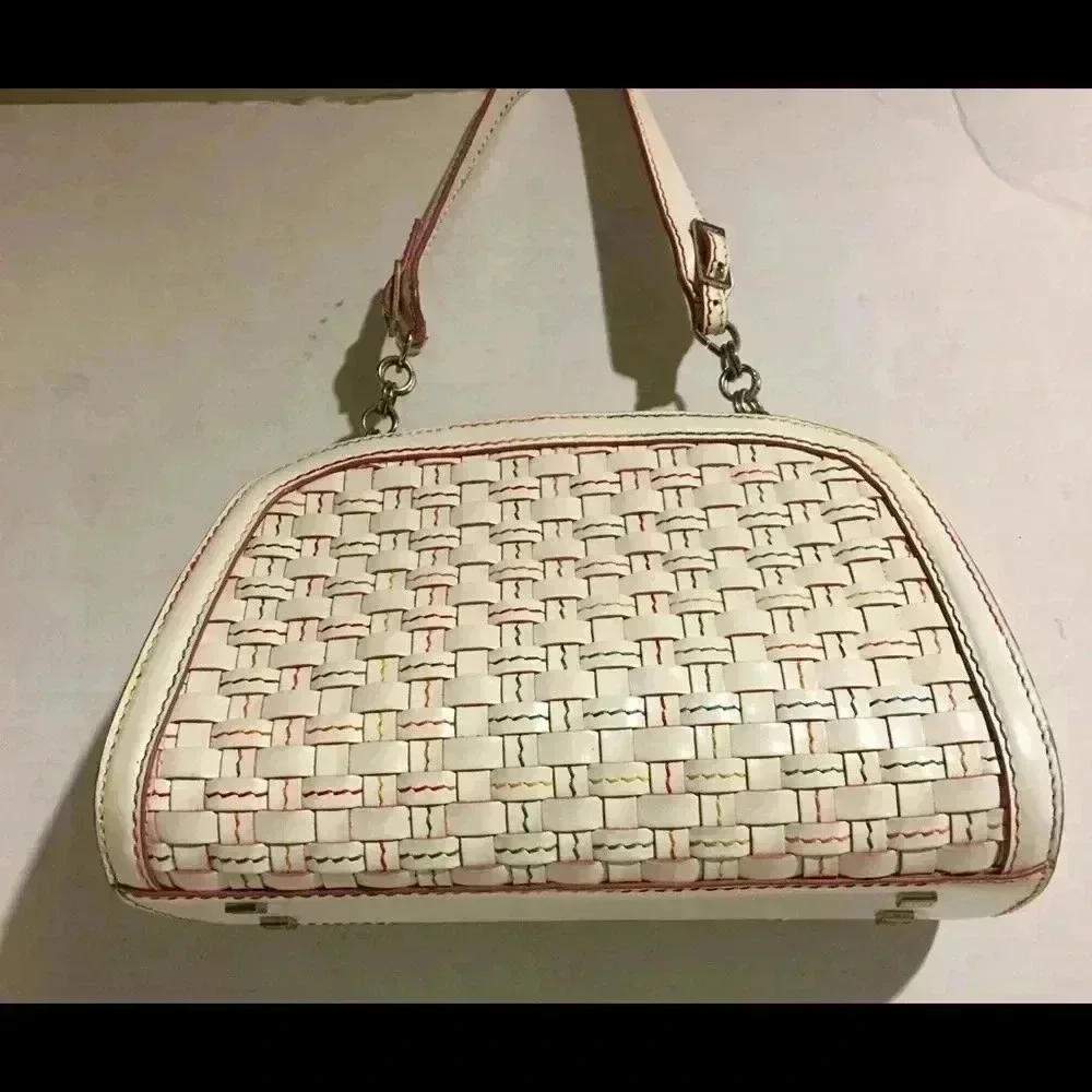 Elliott Lucca White Woven leather Handel bag